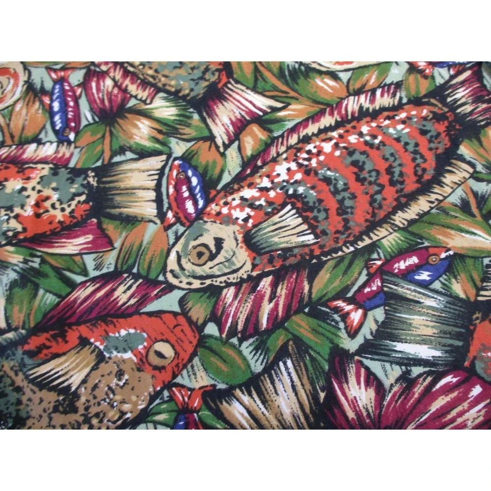Vintage Banana Republic Shirt Mens XL Fish Print Safari Travel Short Sleeve 90s